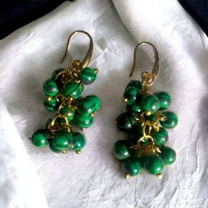 MALACHITE BEADED FOLD DROP EARRINGS